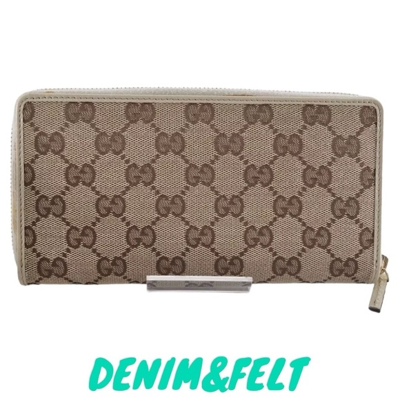 🤎GUCCI GG Beige/Off White Monogram Metal Bar Zip Around Long Wallet | PRELOVED! - Picture 4 of 16